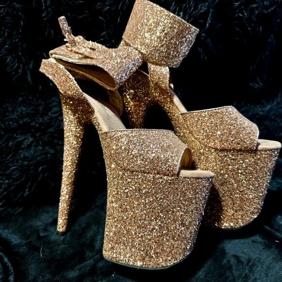 Pleaser Rose Gold Glitter Platforms Size 9 - Picture 4 of 6